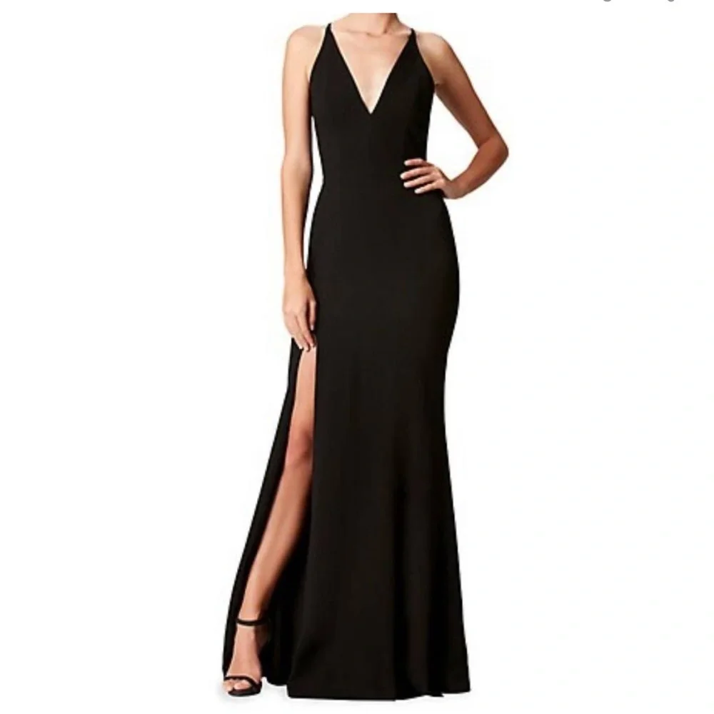 Dress the Population Black Iris Slit Crepe V-neck Gown Dress - Picture 4 of 10